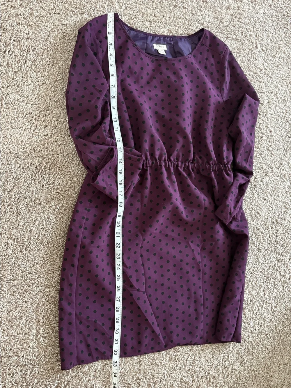 J.Crew Deep Plum Purple Polka Dot Long Sleeve Shift Dress Size 8 Petite